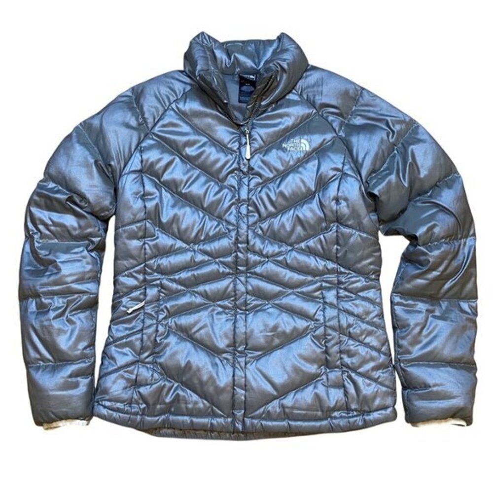 The North Face Womens 550‎ down Quilted Puffer Jacket Gray Medium